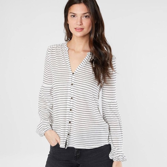 Lucky Brand Comfy White Striped Button Down - Picture 1 of 6